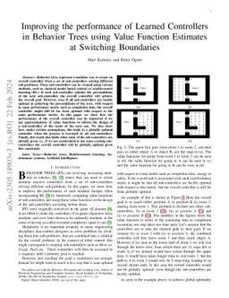 Improving the performance of Learned Controllers in Behavior Trees using
  Value Function Estimates at Switching Boundaries