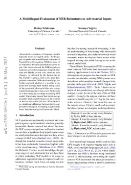 A Multilingual Evaluation of NER Robustness to Adversarial Inputs