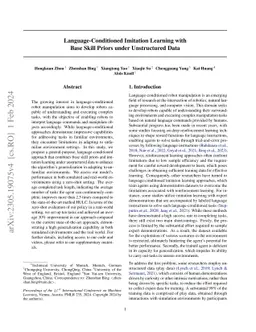 Language-Conditioned Imitation Learning with Base Skill Priors under
  Unstructured Data