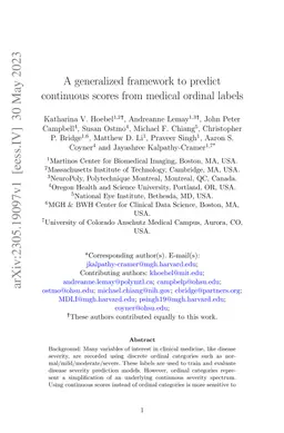 A generalized framework to predict continuous scores from medical
  ordinal labels