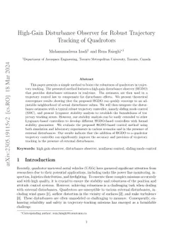 High-Gain Disturbance Observer for Robust Trajectory Tracking of
  Quadrotors