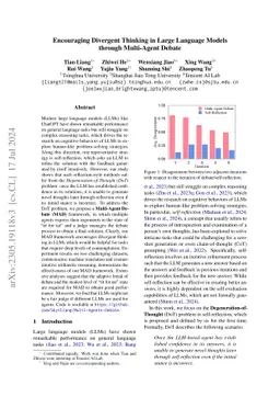 Encouraging Divergent Thinking in Large Language Models through
  Multi-Agent Debate