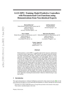 GAN-MPC: Training Model Predictive Controllers with Parameterized Cost
  Functions using Demonstrations from Non-identical Experts