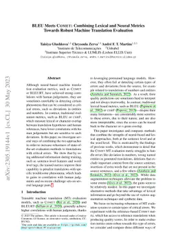 BLEU Meets COMET: Combining Lexical and Neural Metrics Towards Robust
  Machine Translation Evaluation