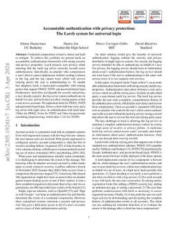 Accountable authentication with privacy protection: The Larch system for
  universal login