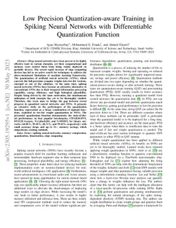 Low Precision Quantization-aware Training in Spiking Neural Networks
  with Differentiable Quantization Function