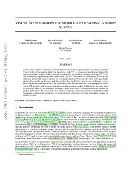 Vision Transformers for Mobile Applications: A Short Survey