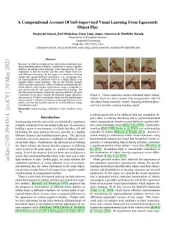 A Computational Account Of Self-Supervised Visual Learning From
  Egocentric Object Play