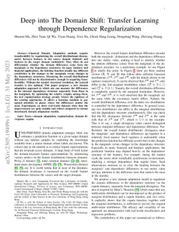 Deep into The Domain Shift: Transfer Learning through Dependence
  Regularization