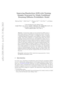 Improving Handwritten OCR with Training Samples Generated by Glyph
  Conditional Denoising Diffusion Probabilistic Model