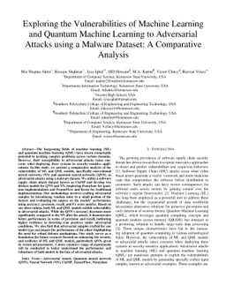 Exploring the Vulnerabilities of Machine Learning and Quantum Machine
  Learning to Adversarial Attacks using a Malware Dataset: A Comparative
  Analysis