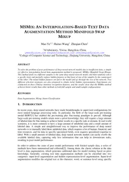 MSMix:An Interpolation-Based Text Data Augmentation Method Manifold Swap
  Mixup