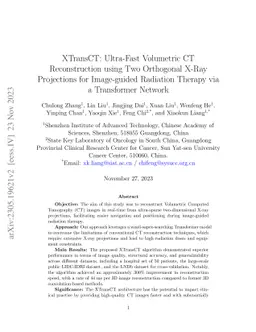 XTransCT: Ultra-Fast Volumetric CT Reconstruction using Two Orthogonal
  X-Ray Projections for Image-guided Radiation Therapy via a Transformer
  Network