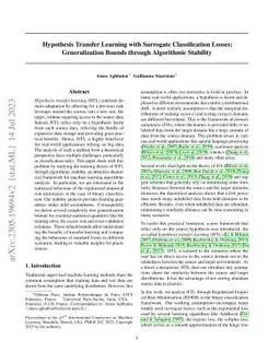 Hypothesis Transfer Learning with Surrogate Classification Losses:
  Generalization Bounds through Algorithmic Stability