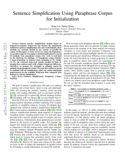 Sentence Simplification Using Paraphrase Corpus for Initialization