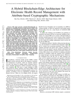 A Hybrid Blockchain-Edge Architecture for Electronic Health Records
  Management with Attribute-based Cryptographic Mechanisms