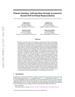 Primal-Attention: Self-attention through Asymmetric Kernel SVD in Primal
  Representation