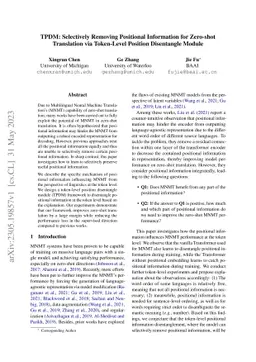 TPDM: Selectively Removing Positional Information for Zero-shot
  Translation via Token-Level Position Disentangle Module