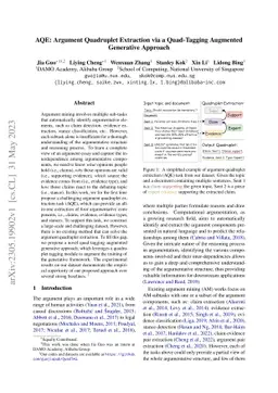 AQE: Argument Quadruplet Extraction via a Quad-Tagging Augmented
  Generative Approach
