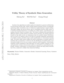 Utility Theory of Synthetic Data Generation