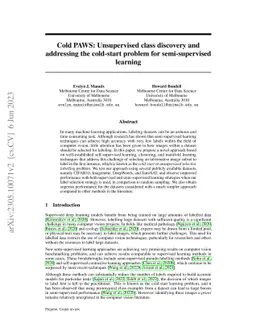Cold PAWS: Unsupervised class discovery and addressing the cold-start
  problem for semi-supervised learning
