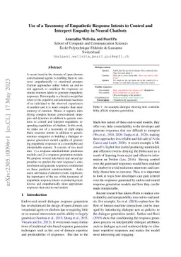 Use of a Taxonomy of Empathetic Response Intents to Control and
  Interpret Empathy in Neural Chatbots