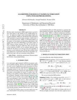 Algorithms for Boolean Matrix Factorization using Integer Programming
