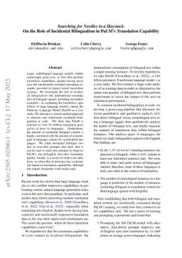 Searching for Needles in a Haystack: On the Role of Incidental
  Bilingualism in PaLM's Translation Capability