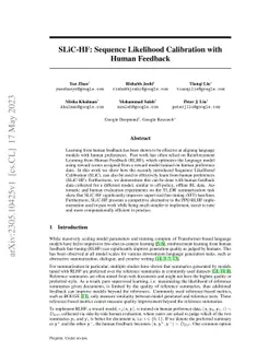 SLiC-HF: Sequence Likelihood Calibration with Human Feedback