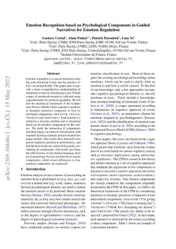 Emotion Recognition based on Psychological Components in Guided
  Narratives for Emotion Regulation