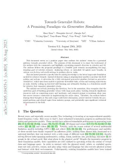 Towards Generalist Robots: A Promising Paradigm via Generative
  Simulation