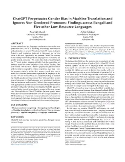 ChatGPT Perpetuates Gender Bias in Machine Translation and Ignores
  Non-Gendered Pronouns: Findings across Bengali and Five other Low-Resource
  Languages