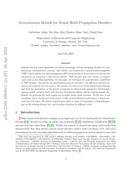 Generalization Bounds for Neural Belief Propagation Decoders