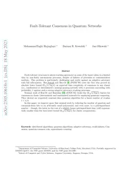 Fault-Tolerant Consensus in Quantum Networks