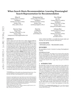 When Search Meets Recommendation: Learning Disentangled Search
  Representation for Recommendation