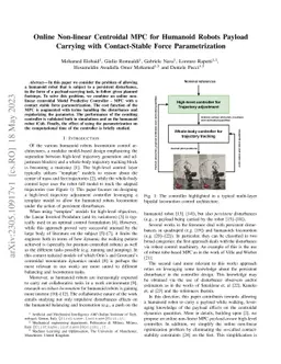 Online Non-linear Centroidal MPC for Humanoid Robots Payload Carrying
  with Contact-Stable Force Parametrization