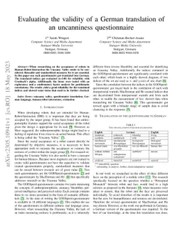 Evaluating the validity of a German translation of an uncanniness
  questionnaire
