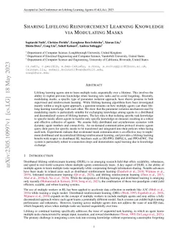 Sharing Lifelong Reinforcement Learning Knowledge via Modulating Masks