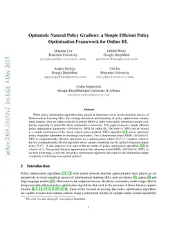 Optimistic Natural Policy Gradient: a Simple Efficient Policy
  Optimization Framework for Online RL