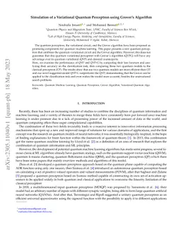 Simulation of a Variational Quantum Perceptron using Grover's Algorithm