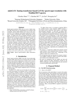 mdctGAN: Taming transformer-based GAN for speech super-resolution with
  Modified DCT spectra