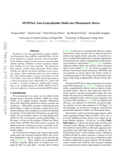 MVPSNet: Fast Generalizable Multi-view Photometric Stereo