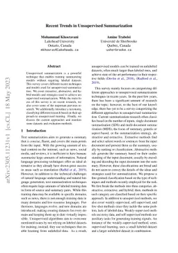 Recent Trends in Unsupervised Summarization