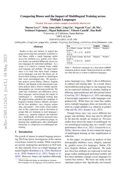 Comparing Biases and the Impact of Multilingual Training across Multiple
  Languages