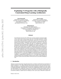 Explaining V1 Properties with a Biologically Constrained Deep Learning
  Architecture