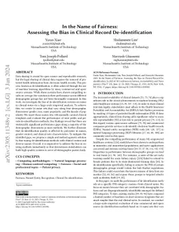 In the Name of Fairness: Assessing the Bias in Clinical Record
  De-identification