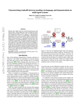 Characterizing tradeoffs between teaching via language and
  demonstrations in multi-agent systems