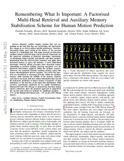 Remembering What Is Important: A Factorised Multi-Head Retrieval and
  Auxiliary Memory Stabilisation Scheme for Human Motion Prediction
