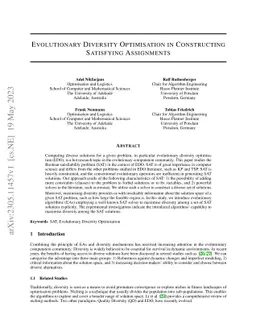 Evolutionary Diversity Optimisation in Constructing Satisfying
  Assignments