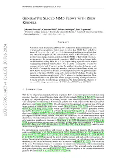 Generative Sliced MMD Flows with Riesz Kernels